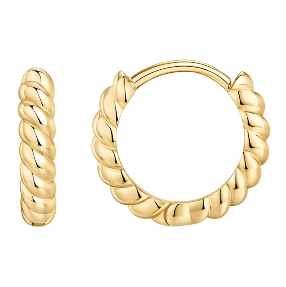 14K Gold Plated 925 Sterling Silver Post Twisted Huggie Earring 12.5mm
